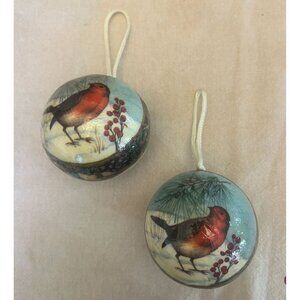 Set Of 2 Paper Mache Robin Christmas Tree Ornaments Nature Birds Holiday Decor